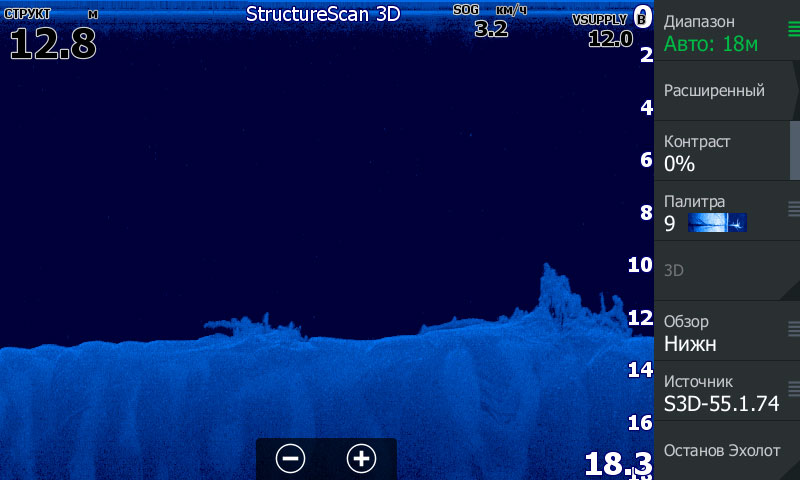 StructureScan 3D - скриншот с HDS-7 Gen3 - неровное дно