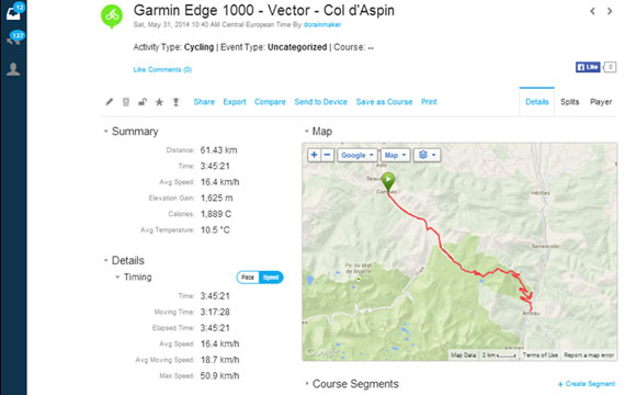 Garmin Edge 1000 - Garmin Connect - страница Действия (Activities)