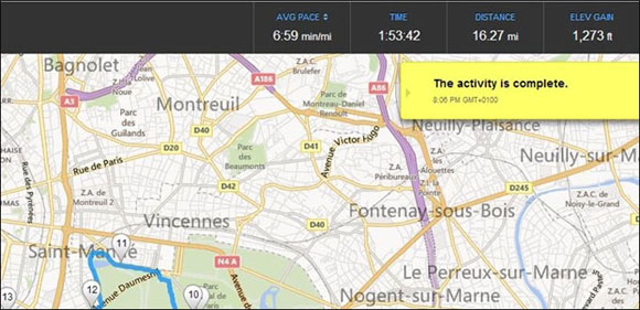 FR620 - По окончанию пробежки на странице Live Tracking отобразится баннер, оповещающий, что пользователь завершил тренировку