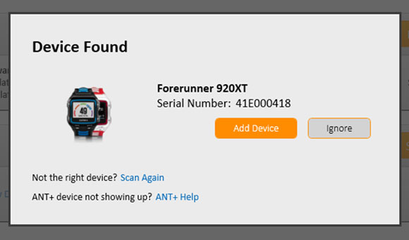 войдите в Garmin Express и добавьте Forerunner 920XT в свой аккаунт