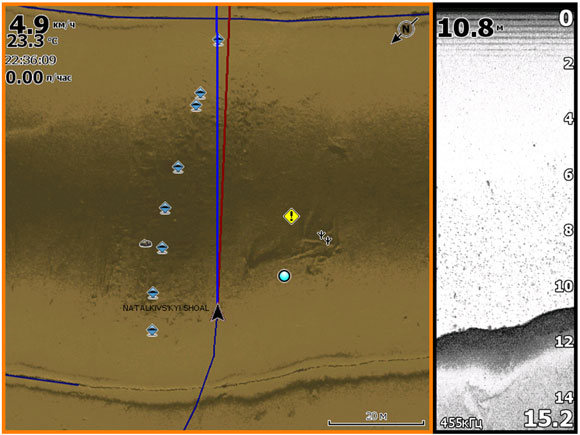 Скриншот с экрана эхолота Lowrance