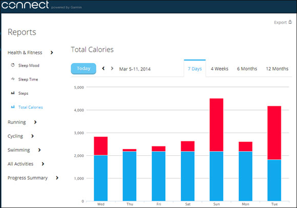 Garmin Connect - калории