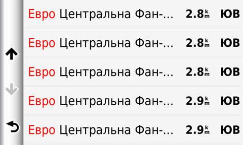 Поиск POI в навигаторе Garmin - введя слово Евро