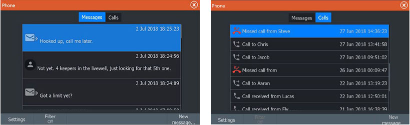 СМС і пропущені дзвінки на екрані ехолота Lowrance HDS Carbon